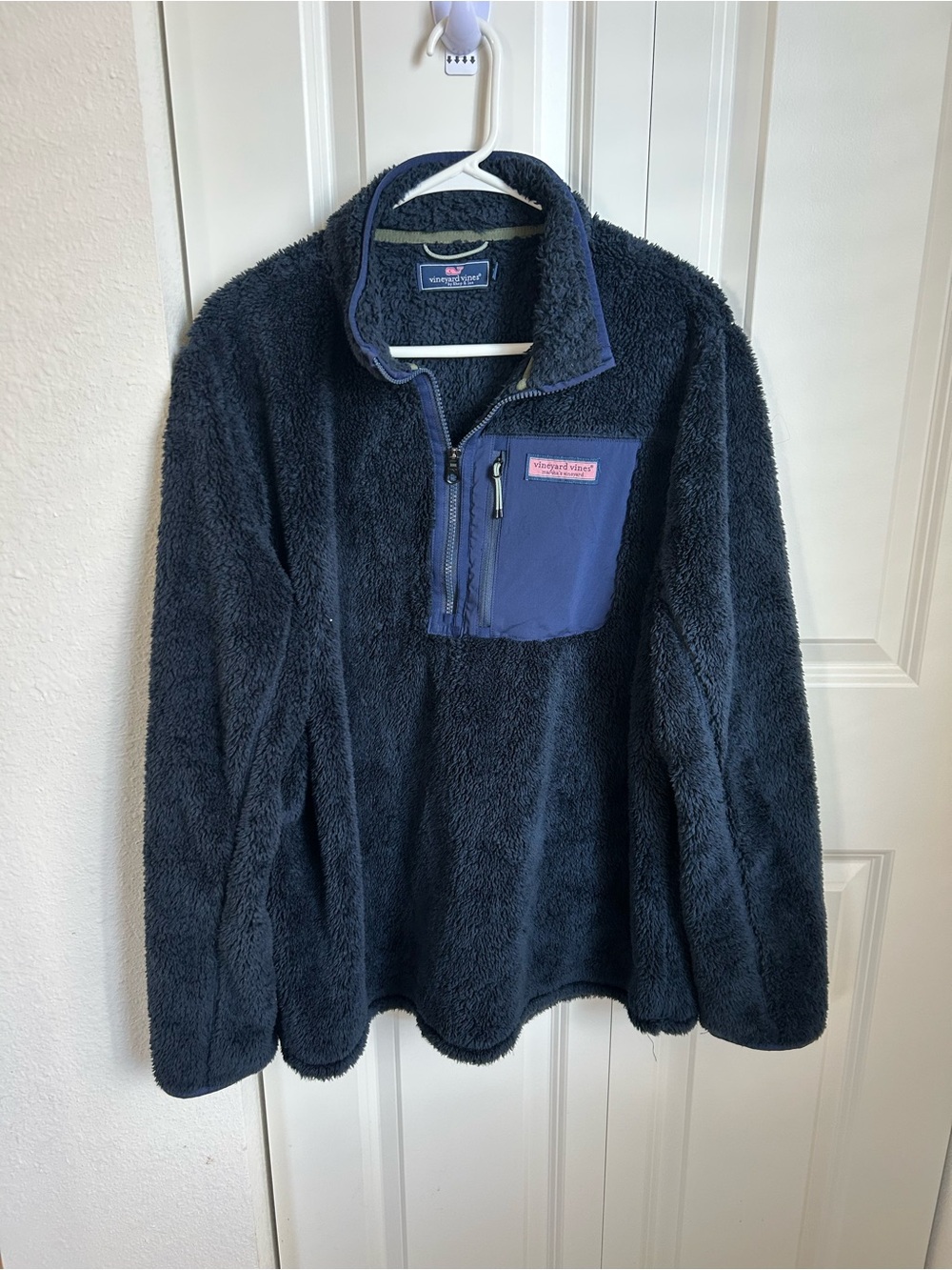 Vineyard Vines Navy Sherpa Fleece Quarter Zip Pullover L